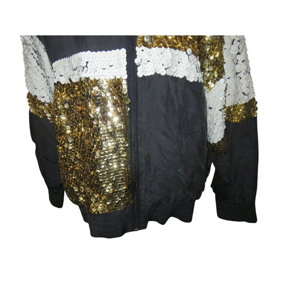 Bloomingdale's Bomber Jacket 100% silk and with white and gold sequins fits Over - Picture 4 of 8